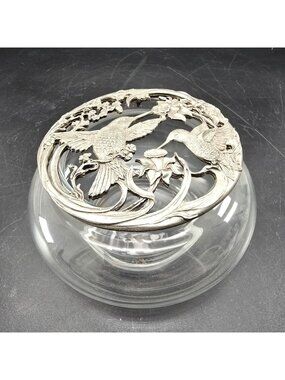 Hummingbird Motif Pewter & Glass Trinket Potpourri Dish Signed Rawcliffe VL5024